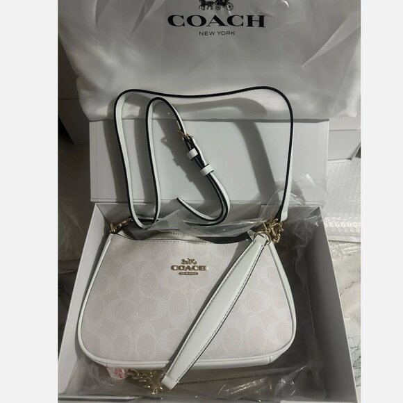 COACH Teri Shoulder Bag in Signature Canvas (Glacier White) - Picture 1 of 9